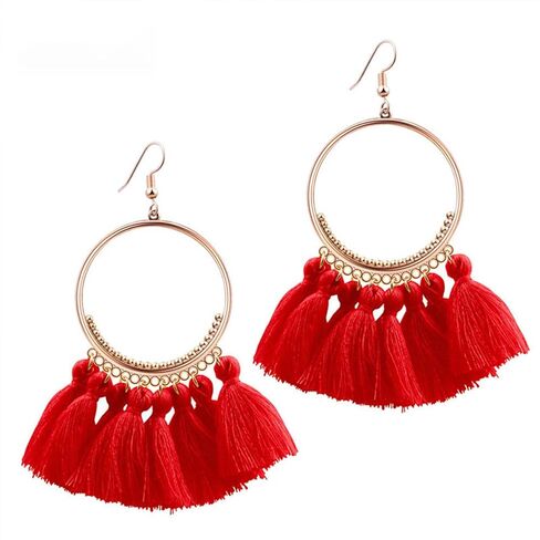 QUPENGXU بيان شرابة ملونة على شكل مروحة أقراط هندسية هوب البوهيمي اليدوية للنساء الفتيات in Kuwait