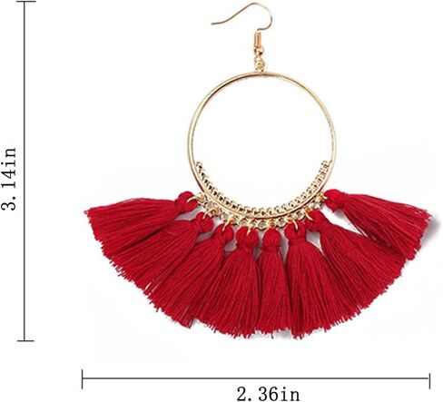 QUPENGXU بيان شرابة ملونة على شكل مروحة أقراط هندسية هوب البوهيمي اليدوية للنساء الفتيات in Kuwait