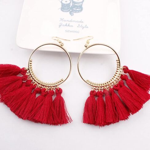 QUPENGXU بيان شرابة ملونة على شكل مروحة أقراط هندسية هوب البوهيمي اليدوية للنساء الفتيات in Kuwait