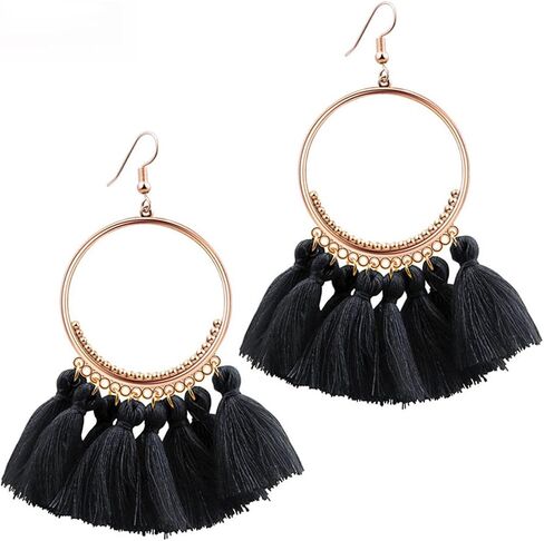 QUPENGXU Statement Tassel Colorful Fan Shape Earrings Geometric Hoop Bohemian Handmade Earrings For Women Girls in Saudi Arabia