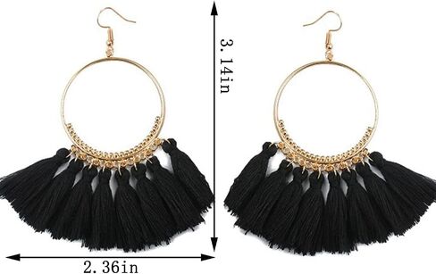 QUPENGXU Statement Tassel Colorful Fan Shape Earrings Geometric Hoop Bohemian Handmade Earrings For Women Girls in Saudi Arabia
