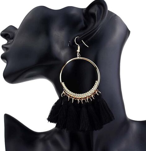 QUPENGXU Statement Tassel Colorful Fan Shape Earrings Geometric Hoop Bohemian Handmade Earrings For Women Girls in Saudi Arabia
