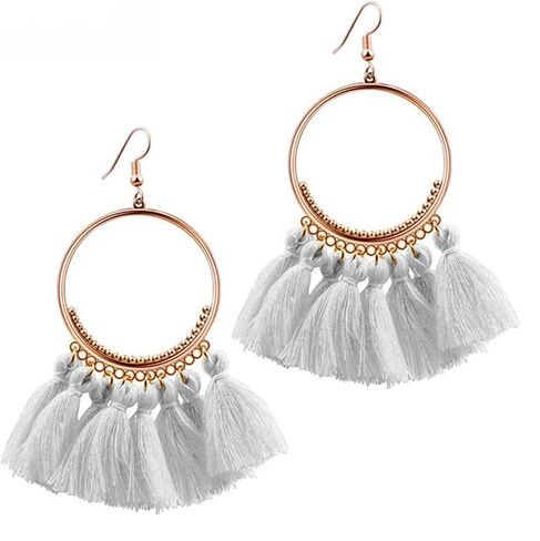 QUPENGXU Statement Tassel Colorful Fan Shape Earrings Geometric Hoop Bohemian Handmade Earrings For Women Girls in Saudi Arabia