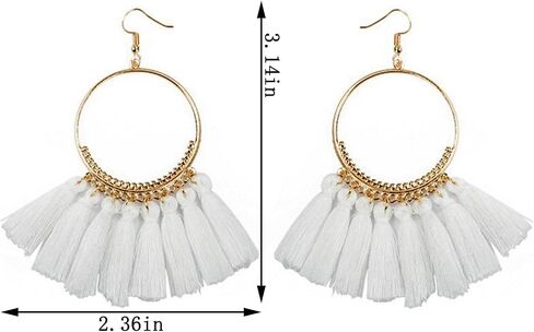 QUPENGXU Statement Tassel Colorful Fan Shape Earrings Geometric Hoop Bohemian Handmade Earrings For Women Girls in Saudi Arabia