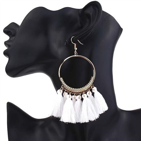 QUPENGXU Statement Tassel Colorful Fan Shape Earrings Geometric Hoop Bohemian Handmade Earrings For Women Girls in Saudi Arabia