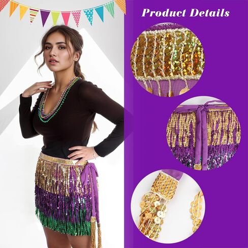 Savgkoyt Mardi Gras Costume Set with Sequins Tassel Skirt Feather Headband Sequins Mask Mardi Gras Outfit for Women Mardi Gras Masquerade Party Photo Props in Kuwait