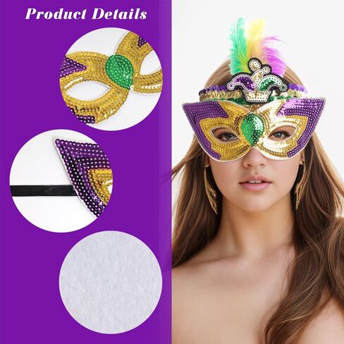 Savgkoyt Mardi Gras Costume Set with Sequins Tassel Skirt Feather Headband Sequins Mask Mardi Gras Outfit for Women Mardi Gras Masquerade Party Photo Props in Kuwait