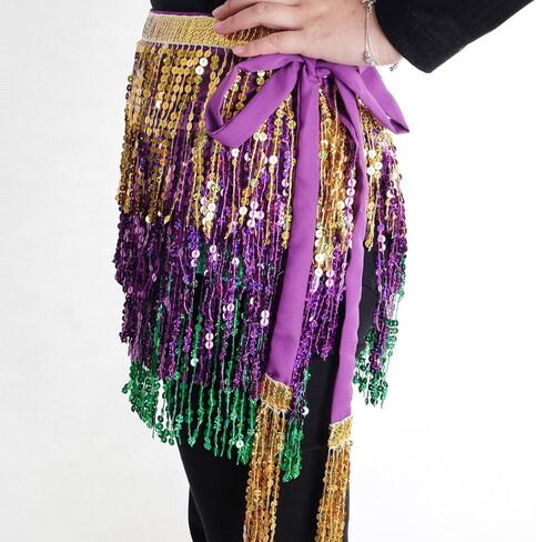 Savgkoyt Mardi Gras Costume Set with Sequins Tassel Skirt Feather Headband Sequins Mask Mardi Gras Outfit for Women Mardi Gras Masquerade Party Photo Props in Kuwait