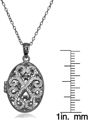 Hoops & Loops 925 Sterling Silver Diamond-Cut Oval Filigree Picture Locket Necklace for Women Teen Girls, Silver, Black, Yellow Gold & Rose Gold in Saudi Arabia