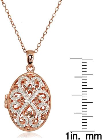 Hoops & Loops 925 Sterling Silver Diamond-Cut Oval Filigree Picture Locket Necklace for Women Teen Girls, Silver, Black, Yellow Gold & Rose Gold in Saudi Arabia