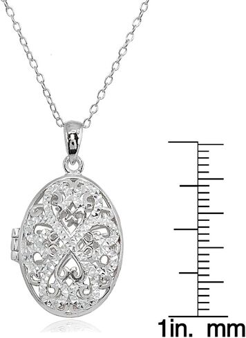 Hoops & Loops 925 Sterling Silver Diamond-Cut Oval Filigree Picture Locket Necklace for Women Teen Girls, Silver, Black, Yellow Gold & Rose Gold in Saudi Arabia