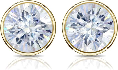 18k Gold Round Moissanite Stud Earrings (1 to 7ct TGW, H-I) Bezel-set, Screw-Back by Diamond Wish in Saudi Arabia