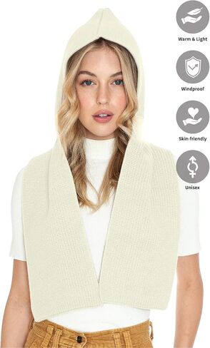 BASICO 5 Colors Knitted Hooded Scarf for Women Men Winter Balaclava - Cream White, Caramel, Light Grey, Heather Greay, Black in Saudi Arabia