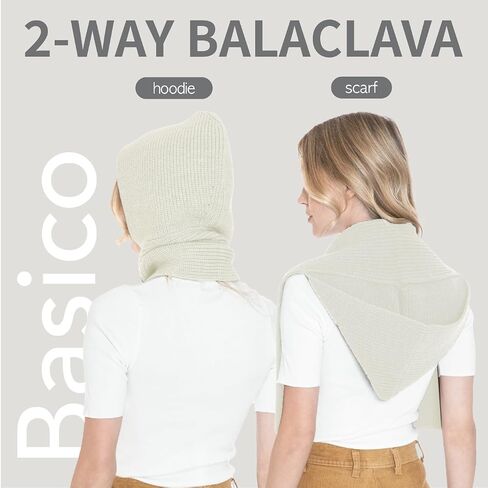 BASICO 5 Colors Knitted Hooded Scarf for Women Men Winter Balaclava - Cream White, Caramel, Light Grey, Heather Greay, Black in Saudi Arabia