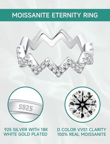 مويسانيتي كوخ 7 أحجار مويسانيتي خواتم الذكرى السنوية للنساء، 0.7 قيراط قطع مستديرة الماس 18 قيراط مطلية بالذهب الأبيض 925 الفضة الاسترليني نصف خواتم الزفاف الأبدية خاتم قابل للتكديس in Kuwait