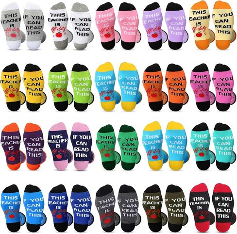 Panitay 20 Pairs Funny Teacher Socks Appreciation Gifts for Women Men, If You Can Read This Socks, Teacher Is off Duty Socks Bulk, Thank You Gift Ideal Crew Socks Teacher's Day Birthday, Bright Color in Saudi Arabia
