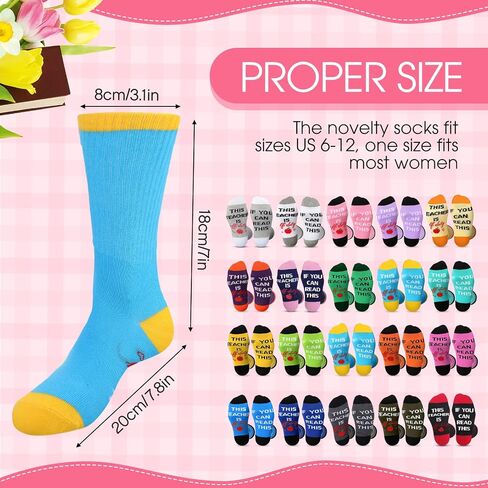 Panitay 20 Pairs Funny Teacher Socks Appreciation Gifts for Women Men, If You Can Read This Socks, Teacher Is off Duty Socks Bulk, Thank You Gift Ideal Crew Socks Teacher's Day Birthday, Bright Color in Saudi Arabia