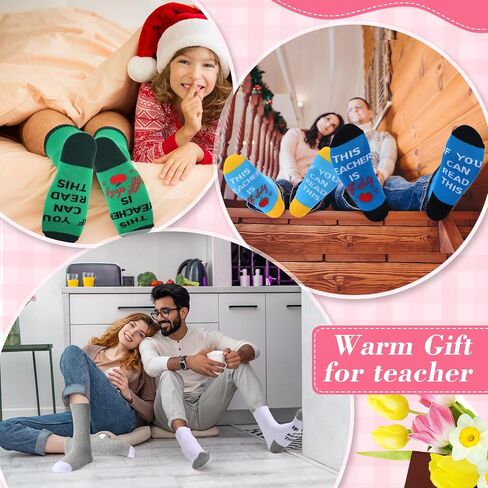 Panitay 20 Pairs Funny Teacher Socks Appreciation Gifts for Women Men, If You Can Read This Socks, Teacher Is off Duty Socks Bulk, Thank You Gift Ideal Crew Socks Teacher's Day Birthday, Bright Color in Saudi Arabia