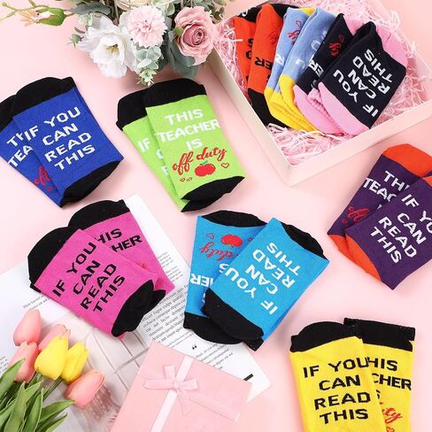 Panitay 20 Pairs Funny Teacher Socks Appreciation Gifts for Women Men, If You Can Read This Socks, Teacher Is off Duty Socks Bulk, Thank You Gift Ideal Crew Socks Teacher's Day Birthday, Bright Color in Saudi Arabia