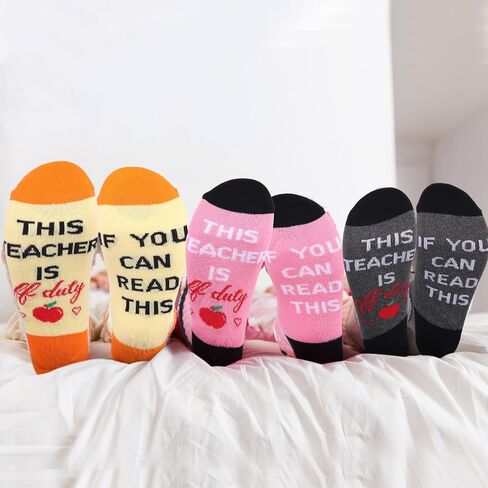 Panitay 20 Pairs Funny Teacher Socks Appreciation Gifts for Women Men, If You Can Read This Socks, Teacher Is off Duty Socks Bulk, Thank You Gift Ideal Crew Socks Teacher's Day Birthday, Bright Color in Saudi Arabia