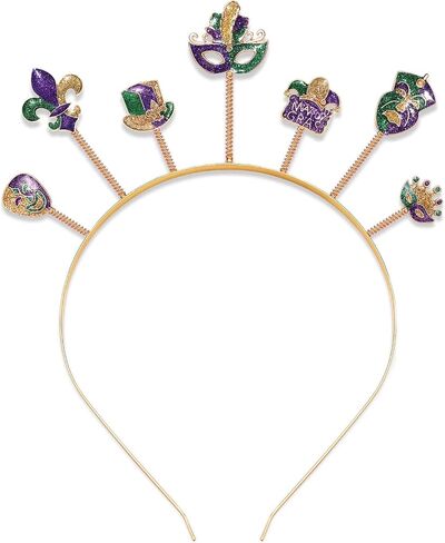 MOLOCH Mardi Gras Headband Glitter Mask Fleur De Lis Crown Hairband Carnival Costume Hair Accessory Gifts in Kuwait