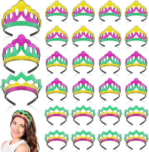 Hotop 24 Pcs Mardi Gras Headbands Bulk Women Mardi Gras Crown Glitter Mardi Gras Tiara Sequin Gold Purple Green Carnival Costume Hair Hoop for Women Girl Mardi Gras Party Dress up Hair Accessories in Saudi Arabia