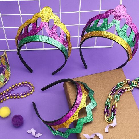 Hotop 24 Pcs Mardi Gras Headbands Bulk Women Mardi Gras Crown Glitter Mardi Gras Tiara Sequin Gold Purple Green Carnival Costume Hair Hoop for Women Girl Mardi Gras Party Dress up Hair Accessories in Saudi Arabia