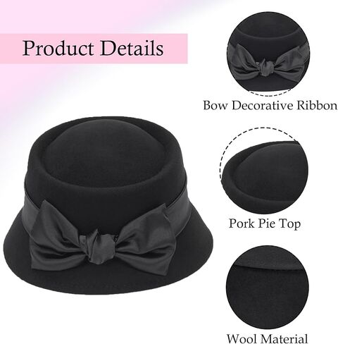 قبعة فطيرة لحم الخنزير الكلاسيكية - قبعة علوية مسطحة ذات حافة قصيرة للنساء والرجال مع شريط فيونكة in Kuwait