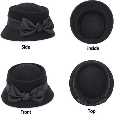 قبعة فطيرة لحم الخنزير الكلاسيكية - قبعة علوية مسطحة ذات حافة قصيرة للنساء والرجال مع شريط فيونكة in Kuwait