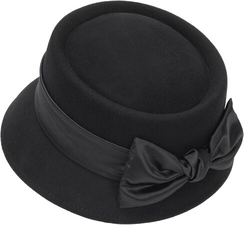 قبعة فطيرة لحم الخنزير الكلاسيكية - قبعة علوية مسطحة ذات حافة قصيرة للنساء والرجال مع شريط فيونكة in Kuwait