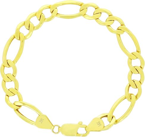 Nuragold 10k الذهب الأصفر 9 مم فيجارو سلسلة ربط سوار، مجوهرات رجالي مشبك جراد البحر 7 "7.5" 8 "8.5" 9" in Saudi Arabia