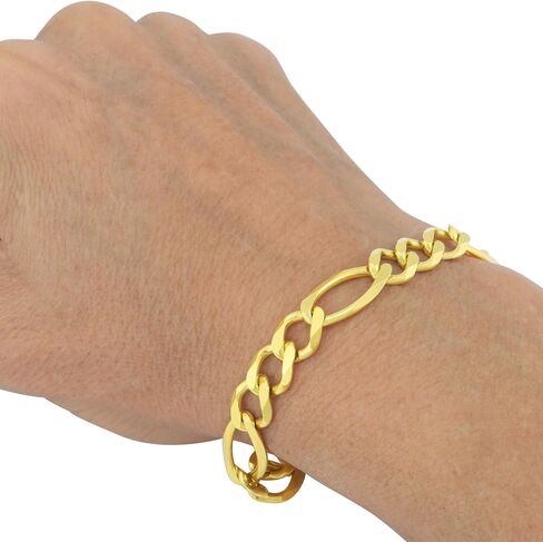 Nuragold 10k الذهب الأصفر 9 مم فيجارو سلسلة ربط سوار، مجوهرات رجالي مشبك جراد البحر 7 "7.5" 8 "8.5" 9" in Saudi Arabia
