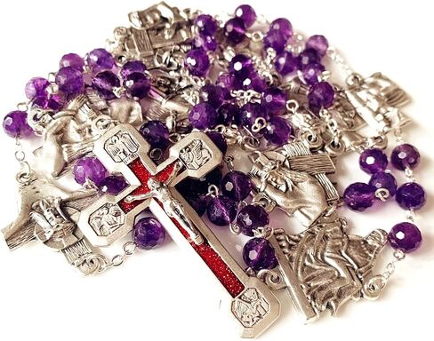 elegantmedical Stations of the Cross Prayer Rosary Natural Faceted Amethyst Beads Necklace Catholic Gifts Last Supper Box in Saudi Arabia