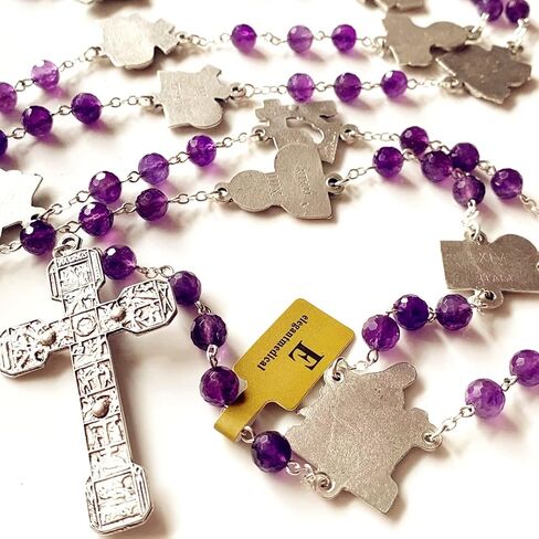 elegantmedical Stations of the Cross Prayer Rosary Natural Faceted Amethyst Beads Necklace Catholic Gifts Last Supper Box in Saudi Arabia