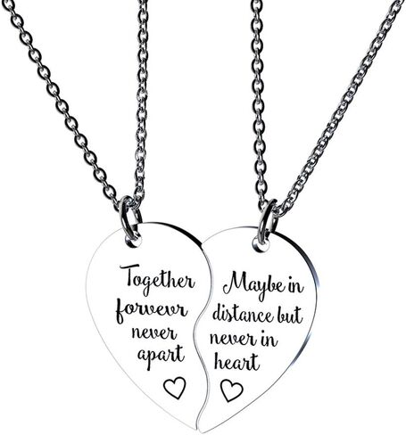 RAMESON 2 قطعة قلادة BFF هدية أفضل أصدقاء إلى الأبد دائمًا ملاك معًا إلى الأبد أبدًا لا تفرق لغز القلب قلادة مجموعة من 2 هدية الصداقة مجوهرات مصنوعة يدويًا له ولها in Kuwait