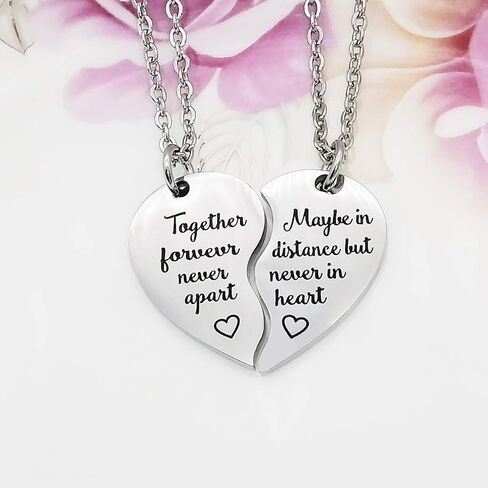 RAMESON 2 قطعة قلادة BFF هدية أفضل أصدقاء إلى الأبد دائمًا ملاك معًا إلى الأبد أبدًا لا تفرق لغز القلب قلادة مجموعة من 2 هدية الصداقة مجوهرات مصنوعة يدويًا له ولها in Kuwait