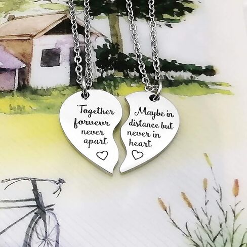 RAMESON 2 قطعة قلادة BFF هدية أفضل أصدقاء إلى الأبد دائمًا ملاك معًا إلى الأبد أبدًا لا تفرق لغز القلب قلادة مجموعة من 2 هدية الصداقة مجوهرات مصنوعة يدويًا له ولها in Kuwait