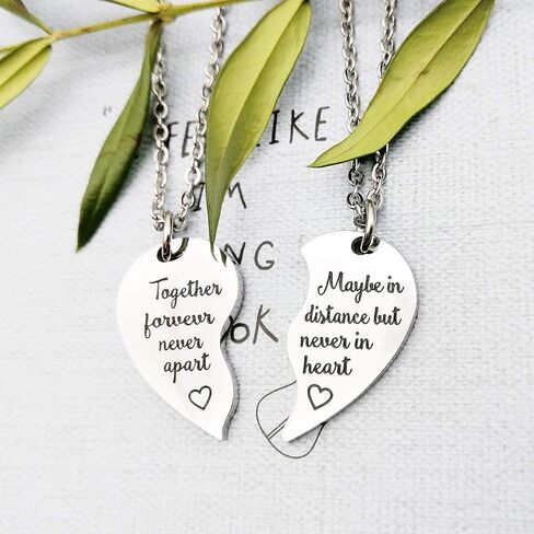 RAMESON 2 قطعة قلادة BFF هدية أفضل أصدقاء إلى الأبد دائمًا ملاك معًا إلى الأبد أبدًا لا تفرق لغز القلب قلادة مجموعة من 2 هدية الصداقة مجوهرات مصنوعة يدويًا له ولها in Kuwait