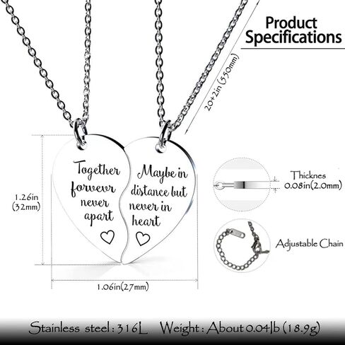 RAMESON 2 قطعة قلادة BFF هدية أفضل أصدقاء إلى الأبد دائمًا ملاك معًا إلى الأبد أبدًا لا تفرق لغز القلب قلادة مجموعة من 2 هدية الصداقة مجوهرات مصنوعة يدويًا له ولها in Kuwait
