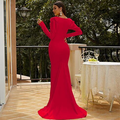 فستان Lin Lin Q نسائي رسمي طويل برقبة على شكل حرف V وأكمام طويلة للحفلات الراقصة، فساتين حفلات حورية البحر بطول الأرض in Kuwait