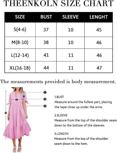 Theenkoln Womens Casual Midi Dress: Short Sleeve V-Neck Empire Waist Gingham Spring Fashion Long Trendy Tiered Formal Dresses in Saudi Arabia