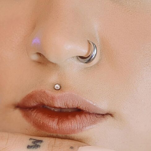 MOQIKAKA16G 8mm Septum Rings Hoops - Stainless Steel Segment Nose Rings Hoops for Women Men Hinged Segment Nose Helix Cartilage Clicker Hoop Earrings for Daith Rook Tragus Piercing Rings for Women Men in Saudi Arabia