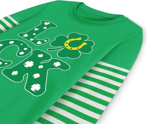 Boys St Patricks Day Shirts Long Sleeve Tees Kids Lucky Clover Graphic Shamrock Green Striped Tops 4-11 Years in Kuwait