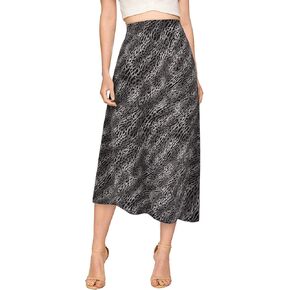 verreisen Women's Elegant Midi Satin Skirt for Work Women Causal Elastic High Waist (Blue