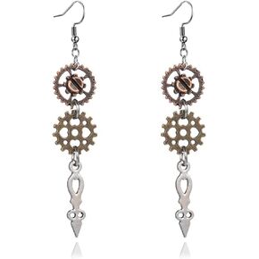 coadipress Steampunk Gear Earrings for Women Girls Unique Handmade Vintage Gear Earrings Antique Mix-tone Dangle Drop Earrings for Women Men