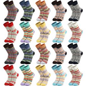 Shihanee 20 Pair Winter Wool Socks Women Warm Socks Christmas Bohemia Socks Crew Socks Thick Vintage Socks Gifts for Women Cold Weather Christmas Gift in Kuwait