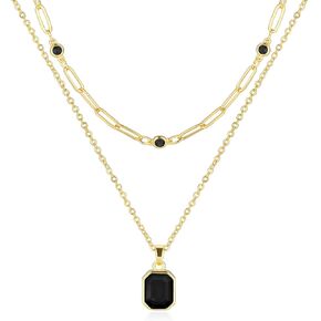 Secroma Gold Layered Necklaces for Women, 18k Gold Plated Crystal Necklace Paperclip Choker Emerald Green Jewelry for Women Gifts