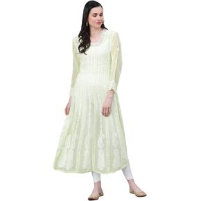 Ada Hand Embroidered Indian Chikankari Traditional Georgette Anarkali Kurta Kurti for Women A411207