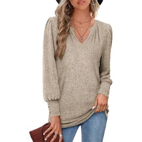 Zwurew Womens Long Sleeve Tops Casual V Neck Button Down Shirts Fall Fashion 2023 Tunic Blouses S-2XL