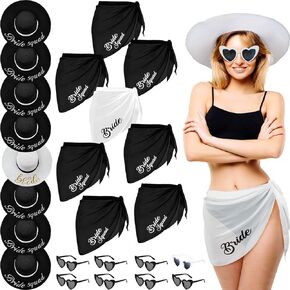 Jiuguva 8 Pack Bride Cover up Sun Hat Coverup with Heart Sunglasses Bride Beach Sarongs Cover up Set Bridesmaid Sarong Cover up Bikini Wraps Cover up White, Black in Kuwait